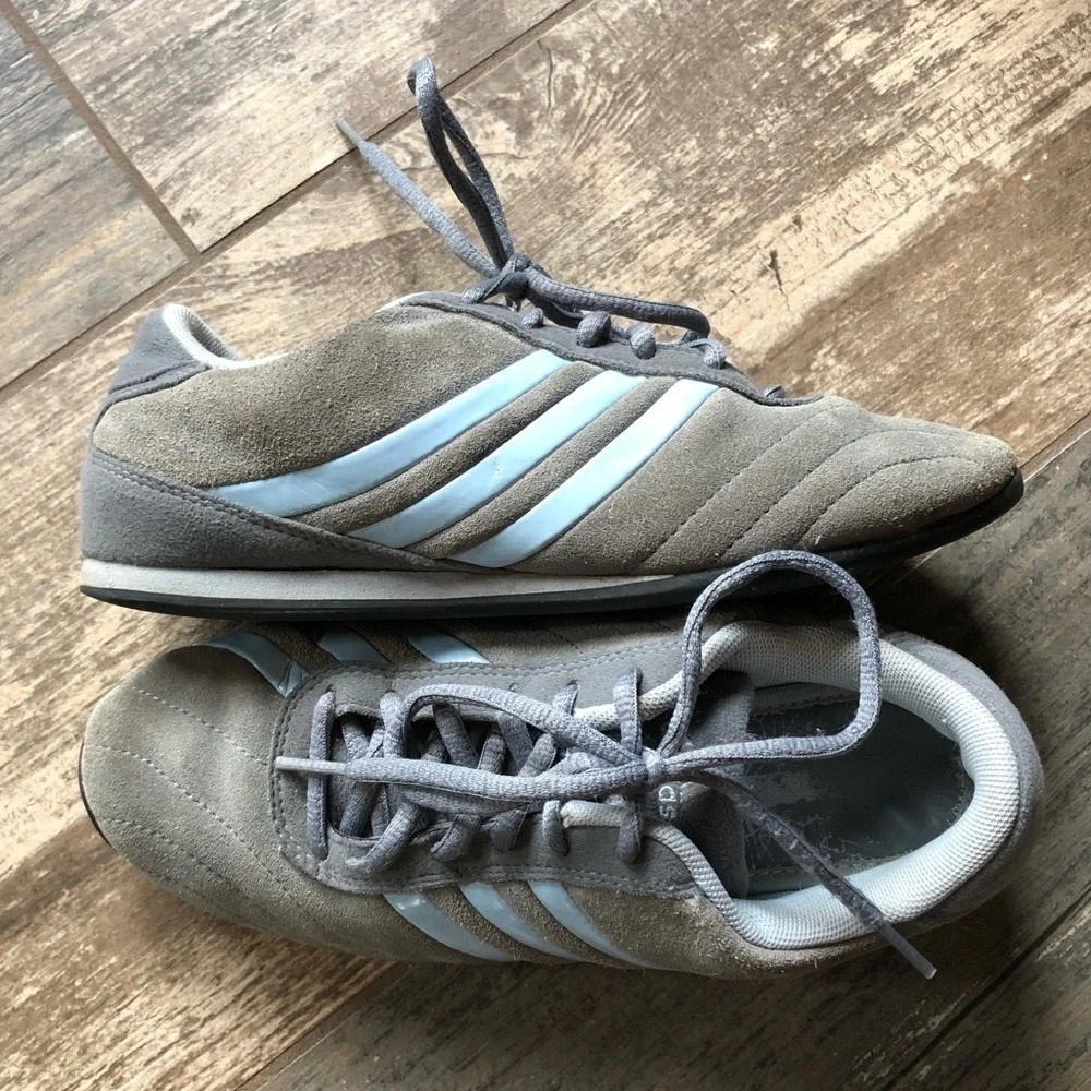Adidas grey with baby blue three stripe shoe size 5.5